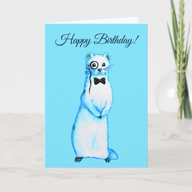 Carte White Stoat Ermine Cute Ferret Art Anniversaire (Devant)