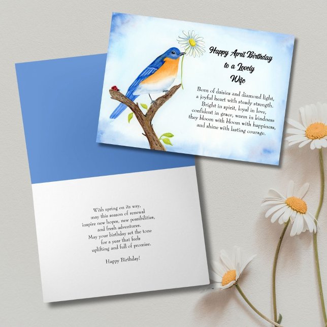 Carte Wife Happy April Birthday with Bluebird (Créateur téléchargé)