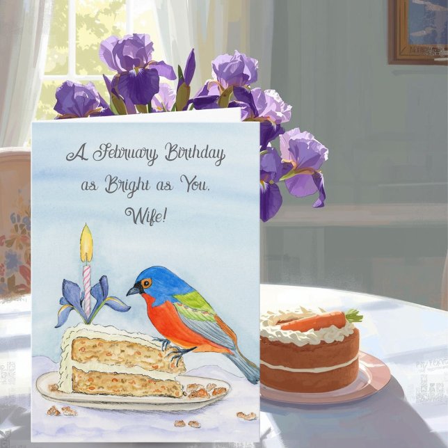 Carte Wife Happy February Birthday Painted Bunting (Créateur téléchargé)