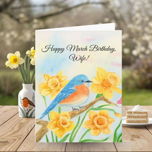 Carte Wife Happy March Birthday Blue Bird  (Créateur téléchargé)
