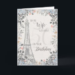 Carte Wife Romantique 50e anniversaire Tour Eiffel<br><div class="desc">La carte romantique pour le 50e anniversaire de la femme a une bordure florale bleue et grise,  un croquis de la Tour Eiffel et un subtil 50 en arrière - plan. Conçu par Simply Put by Robin; éléments de The Hungry Jpeg.</div>
