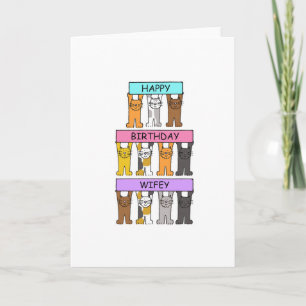 Carte Wifey Joyeux Chats de dessin d'anniversaire