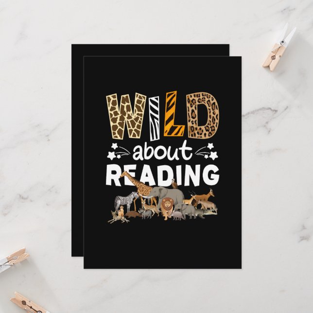 Carte Wild About Reading Books And Bookworm Library (Devant/Arrière en situation)