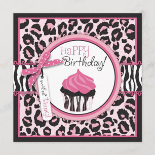 Carte Wild Cheetah Print & Cupcake Birthday