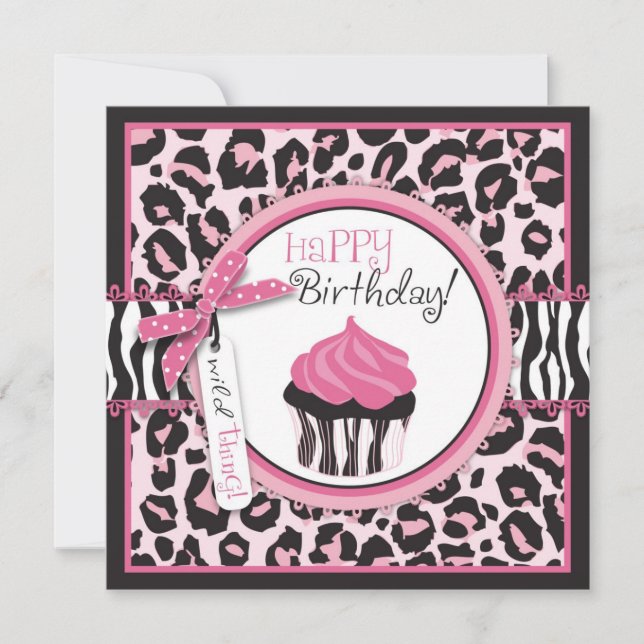 Carte Wild Cheetah Print & Cupcake Birthday (Devant)