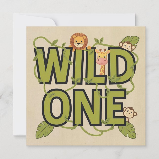 Carte Wild One Jungle Thème Anniversaire Design (Devant)
