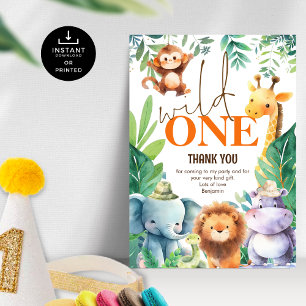 Carte Wild One mignonne Jungle 1er anniversaire Merci de