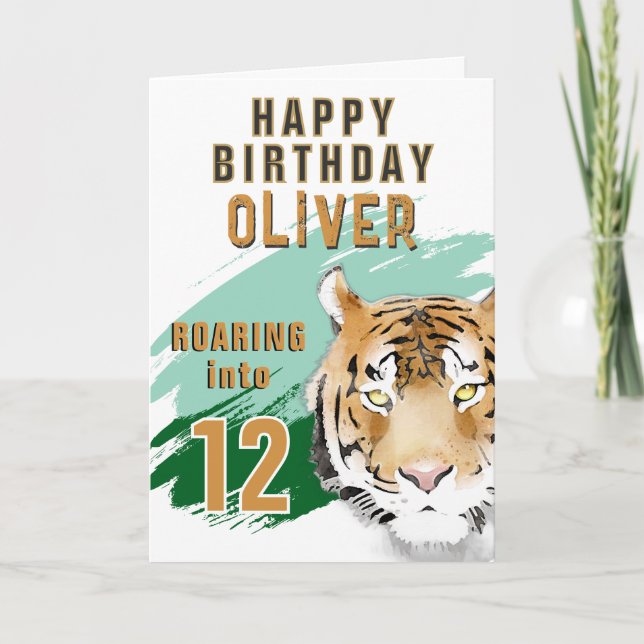 Carte Wild Tiger Head Watercolor Birthday  (Devant)