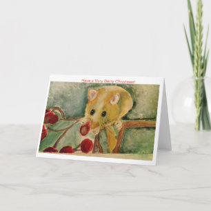 Carte Wildlife Christmas Card Field Mouse mangeant des b