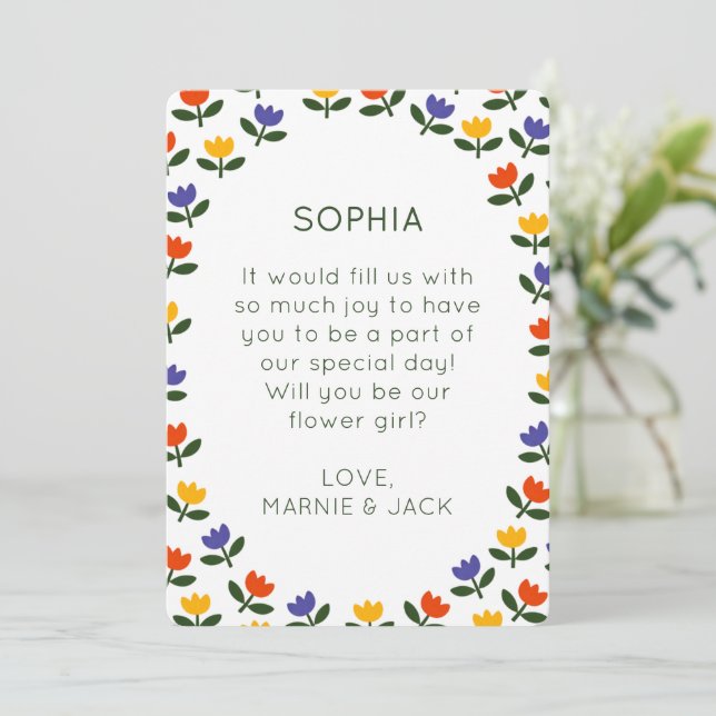 Carte Will You Be My Flower Girl? Modern Tulip Proposal (Debout devant)