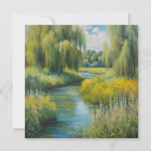 Carte Willow Trees et Fleurs sauvages près de River en é