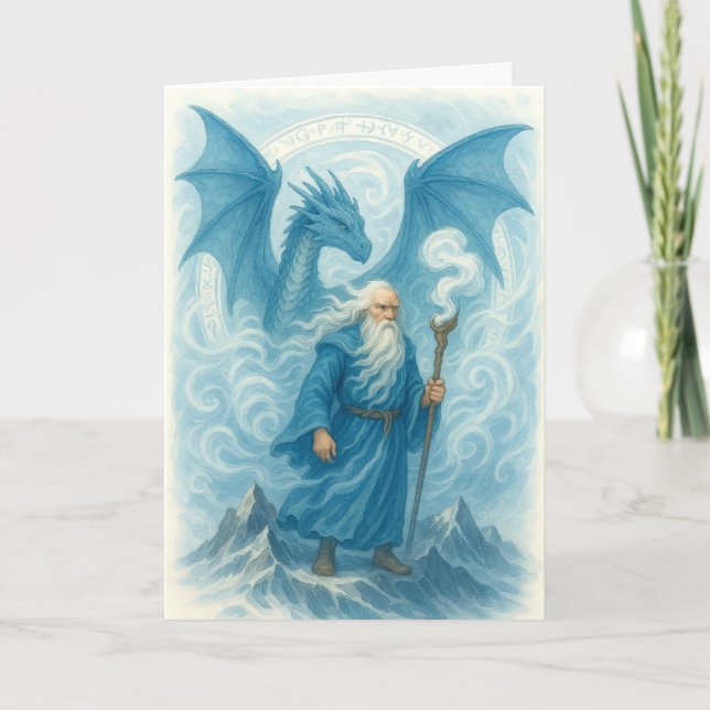 Carte Wind Wizard et Dragon en Imaginaire d'aquarelle bl (Devant)