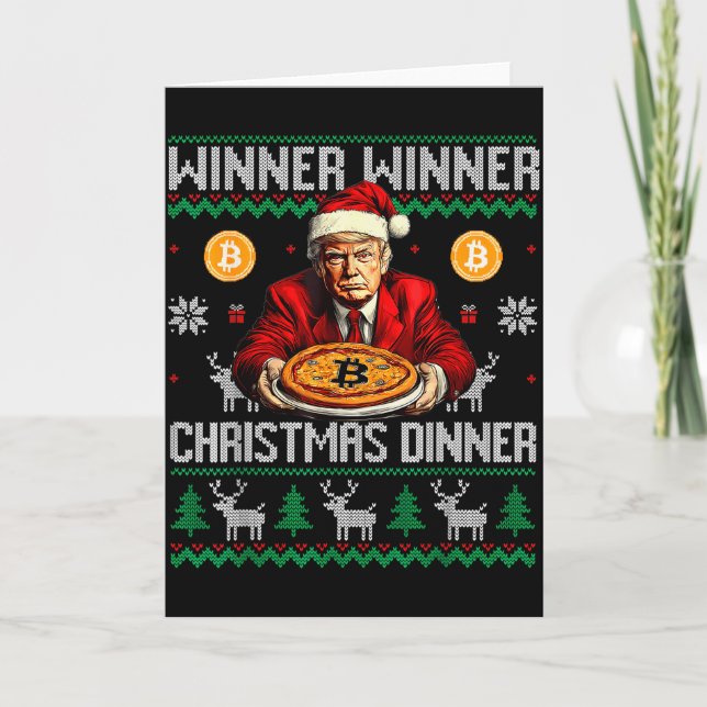 Carte Winner Winner Bitcoin Dinner Santa Trump Ugly Swea (Devant)
