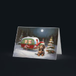 Carte Winter Dachshund Caravan Christmas Adventure<br><div class="desc">Laissez-vous tenter par la magie d'une nuit d'hiver enneigée alors qu'une caravane glisse gracieusement à travers le paysage illuminé par la lune. La beauté sereine de la neige scintillante et l'éclat enchanteur de la lune créent une scène captivante, promettant une aventure de Noël inoubliable remplie de chaleur, de joie et...</div>