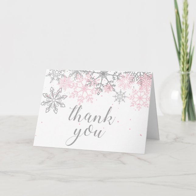 Carte Winter Onederland rose argent flocon de neige merc (Devant)