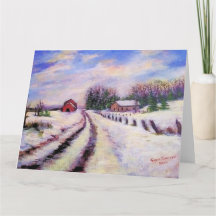 Winter Road paysage original Art Greeting Card