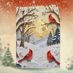 Carte Winter Scene | Enchanted Forest & Cardinals<br><div class="desc">A sweet Christmas or Happy Holidays card with a beautiful winter scene of a forest in winter with snow and cardinals in an impasto paper quilling aesthetic.  On the back is a festive holiday poem that you can leave or edit plus sign your names.</div>