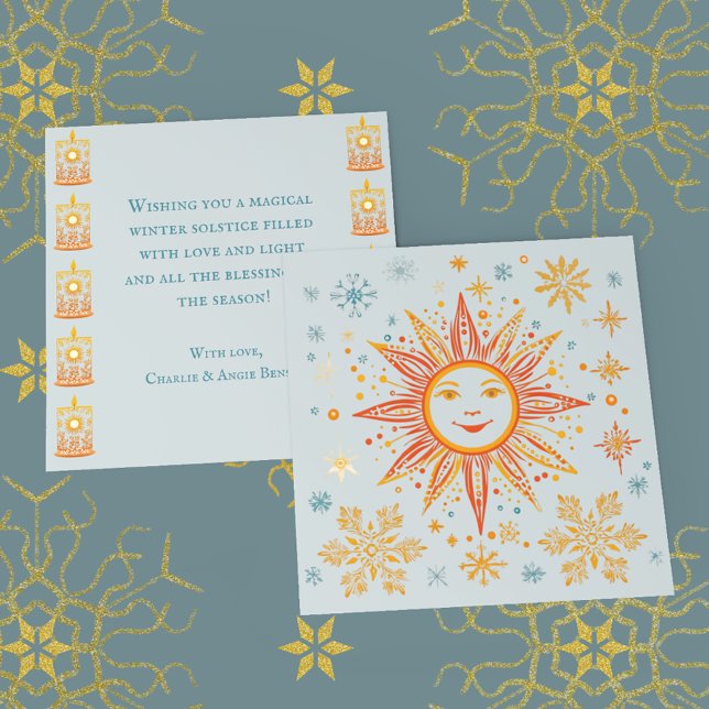Carte Winter Solstice Folk Art Sun Holiday Greeting Card (Créateur téléchargé)