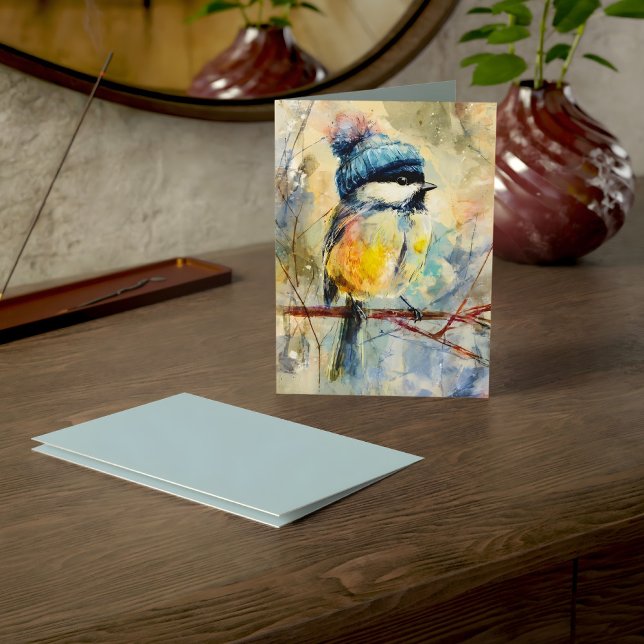 Carte Winter Songbird in Knit Hat | Powder Ash Greeting (Créateur téléchargé)