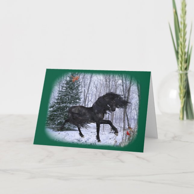 Carte Winter Wonderland Friesian Horse Card (Devant)