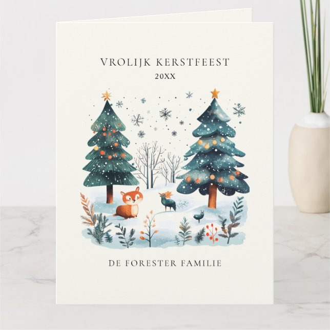 Carte Winter Woodland Vrolijk Kerstfeest Salutation (Devant)