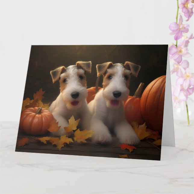 Carte Wire Fox Terrier chiot Automne Délice Citrouille (Orchidée)