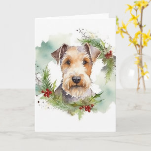 Carte Wirefox Terrier Festive de Noël Wreath Pup