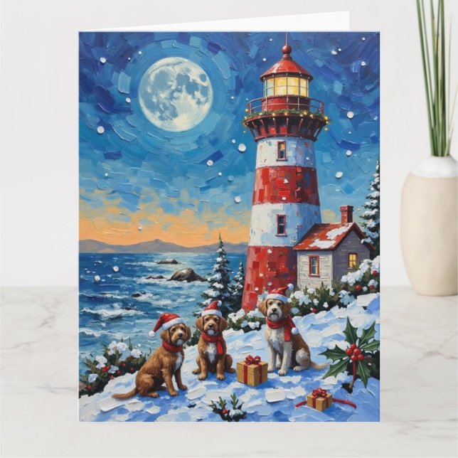 Carte Wirehaired Pointing Griffon Christmas Lighthouse (Devant)