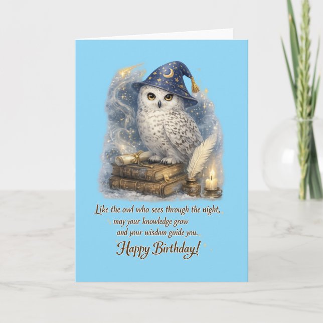 Carte Wisdom & Knowledge Snow Owl Happy Birthday Card (Devant)