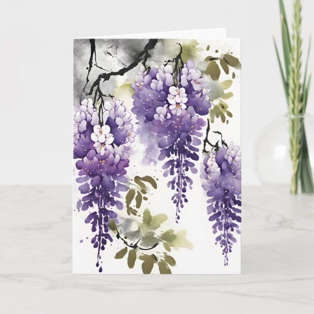 Carte Wisteria - Fleurs aquarelles (Devant)