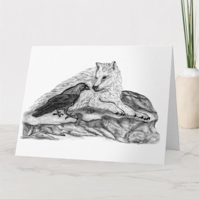 Carte Wolf and Raven black and white design (Devant)