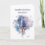 Carte Wolf Aquarelle Grandson Humour d'anniversaire<br><div class="desc">Wolf Animal Watercolor Art une carte d'anniversaire amusante pour votre petit-fils</div>