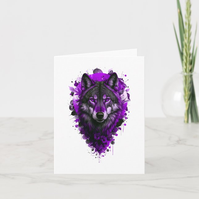Carte Wolf Art - Autocollant violet (Devant)