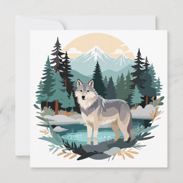 Carte Wolf Faune Animaux Nature Extérieure Aquarelle (Devant)