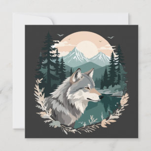 Carte Wolf Faune Animaux Nature Extérieure Aquarelle