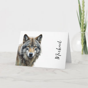Carte Wolf Portrait Votre nom Écriture personnalisée