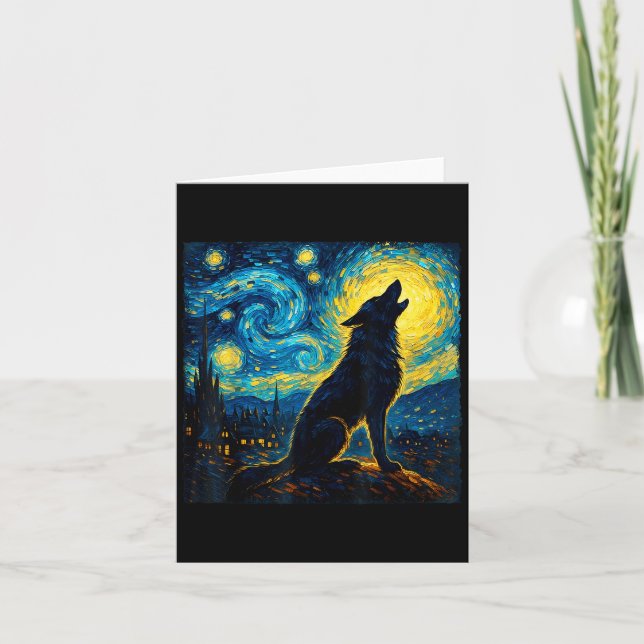 Carte Wolf Starry Night HowHowling Lune Dons Drôle Pour  (Devant)