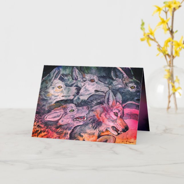 Carte Wolf Watercolor (Fleur jaune)