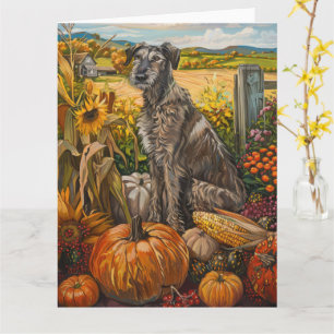 Carte Wolfhound Chien Moisson d'automne Thankgiving