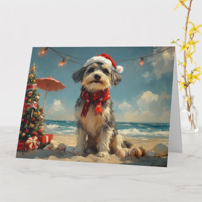 Carte Wolfhound Chien Noël Plage Vintage (Fleur jaune)