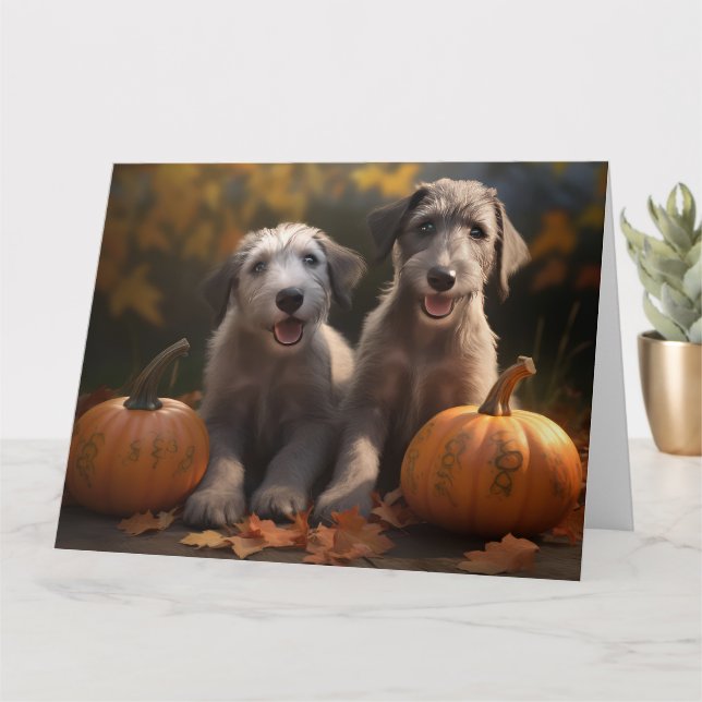 Carte Wolfhound Chiot Automne Citrouille de plaisir (Petite plante)