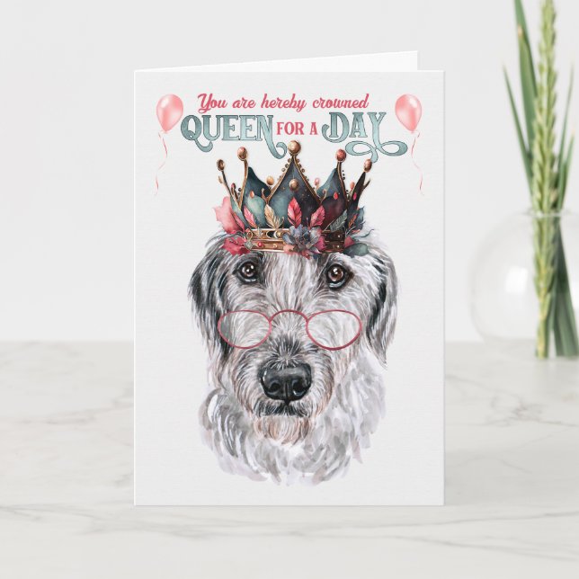 Carte Wolfhound Dog Queen pour une journée d'anniversair (Devant)
