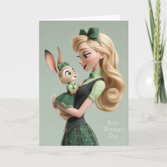 Carte Woman Hugging Baby Bunny Girl - Happy Mother's Day (Devant)