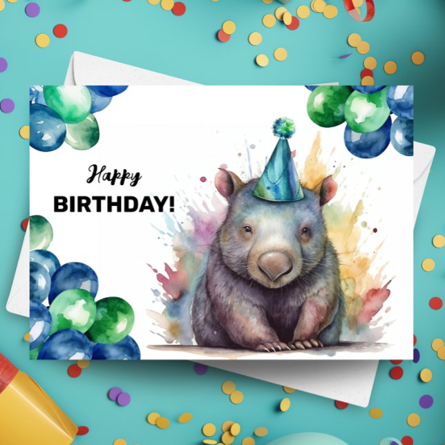Carte Wombat avec ballons et Casquette de fête Joyeux an (Créateur téléchargé)