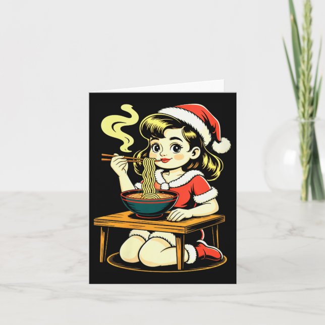Carte Womens Anime Ramen Xmas Kawaii Santa Girl Eating J (Devant)
