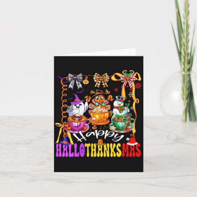 Carte Womens Happy Hallothanksmas Coquette Bow Coffee La (Devant)