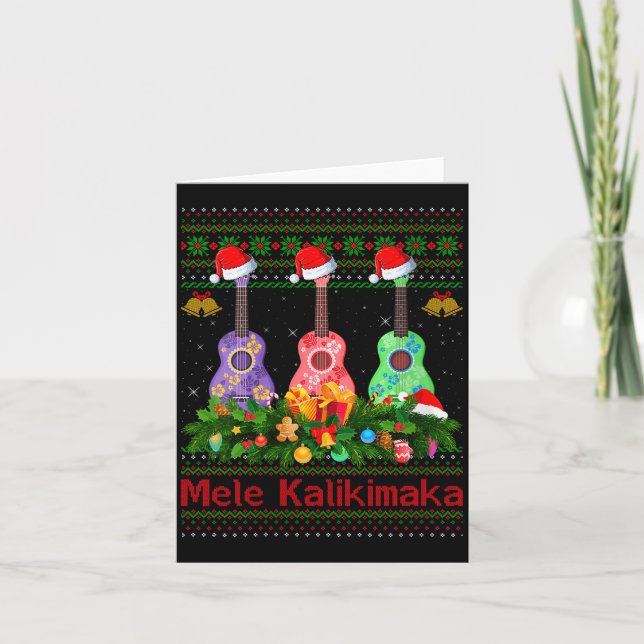 Carte Womens Mele Kalikimaka Ukulele Guitar Ugly Xmas Sw (Devant)