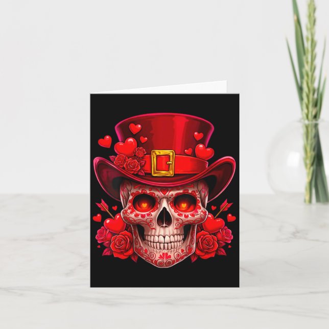 Carte Women's Sugar Skull Valentine Cud Red Roses Couple (Devant)