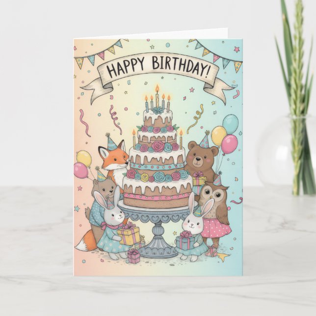 Carte Woodland Animal Birthday Party Card (Devant)
