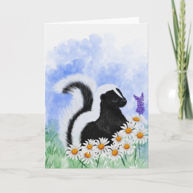 Carte Woodland Skunk in Daisy Meadow 5x7 Greeting Card (Devant)